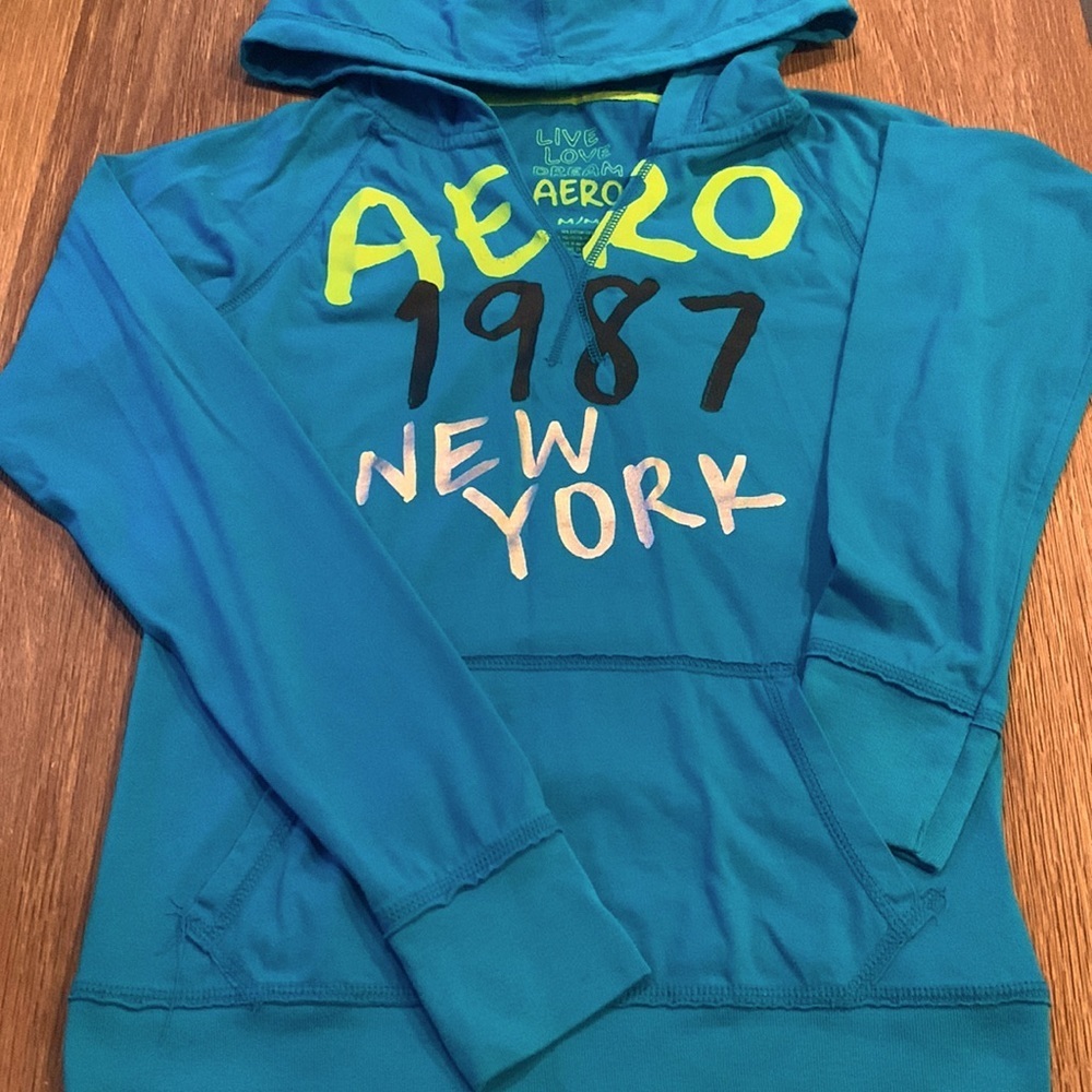 Aeropostale Blue Hoodie with Neon Accents
